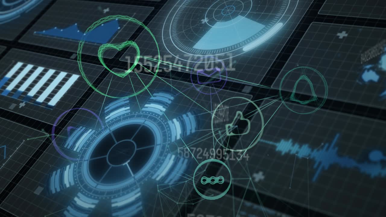 데이터 처리 디지털 화면을 통해 연결 네트워크의 애니메이션