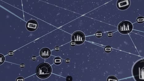 Animation-Des-Netzwerks-Von-Verbindungen-Von-Diagrammsymbolen-Auf-Schwarzem-Hintergrund