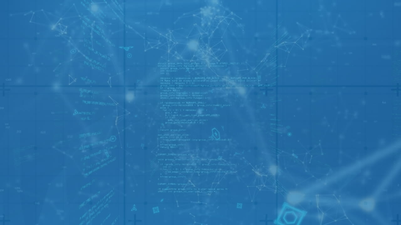 파란 디지털 화면에 데이터 처리, 연결 및 메타버스 도시의 애니메이션