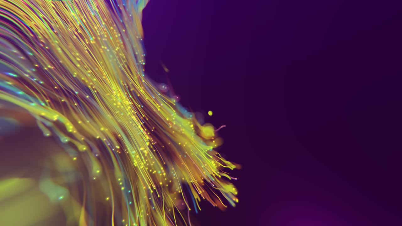 video en 4k de elementos de diseño amarillos brillantes abstractos sobre un fondo púrpura.