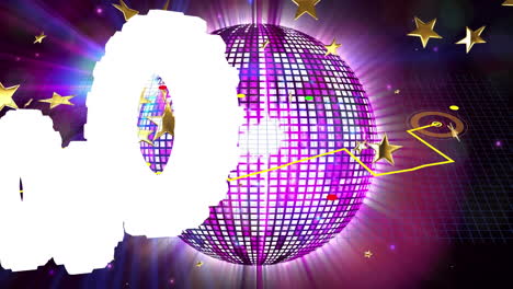 animation of shapes with stars over disco ball on black background