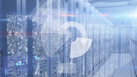 animation of digital interface over server room