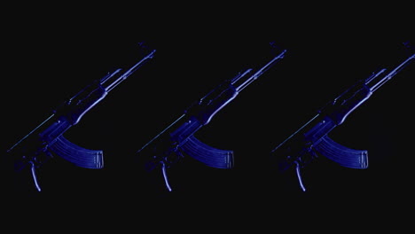 machineguns on the dark background and in blinking red and blue light rotate in slowmotion