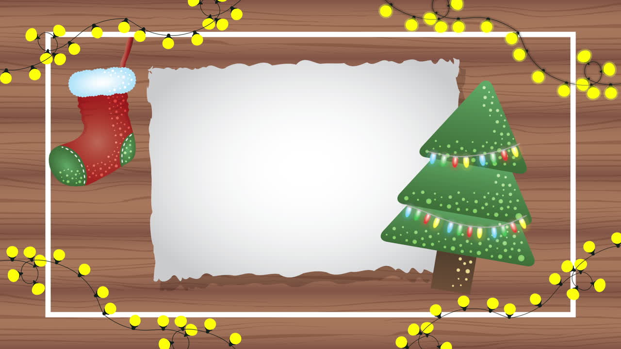 feliz animación de navidad con árbol en fondo de madera