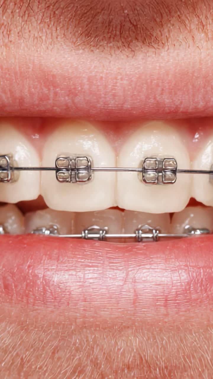 A Close-Up View of Metal Braces on Teeth: Transitioning Smiles Through Orthodontic Treatment and the Improvement of Dental Alignment Over Time