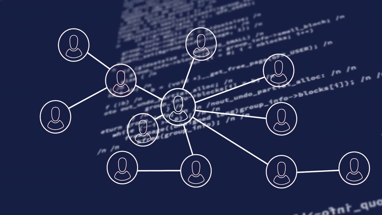 프로필 아이콘 네트워크의 애니메이션과 파란색 배경에 대한 데이터 처리