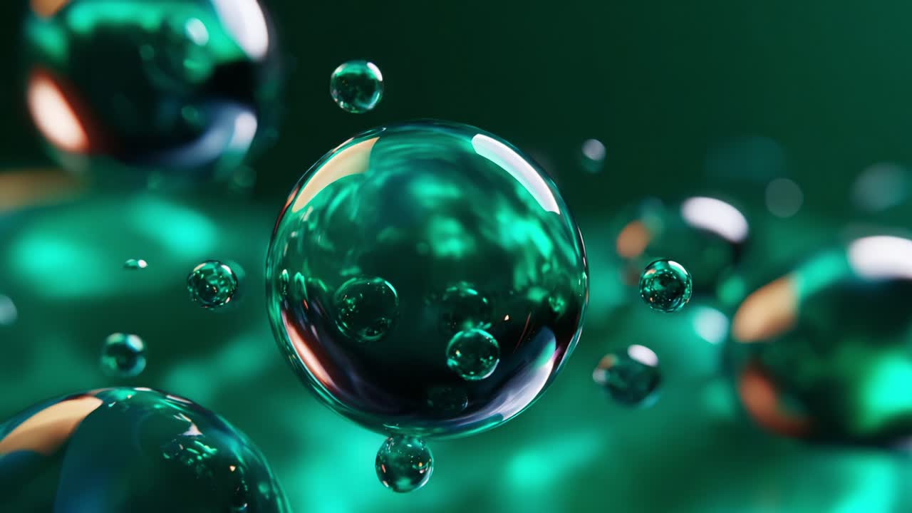 A Stunning Visual Exploration of Bubbles in an Ethereal Green Environment Capturing the Play of Light and Refraction in a Mesmerizing Abstract Display