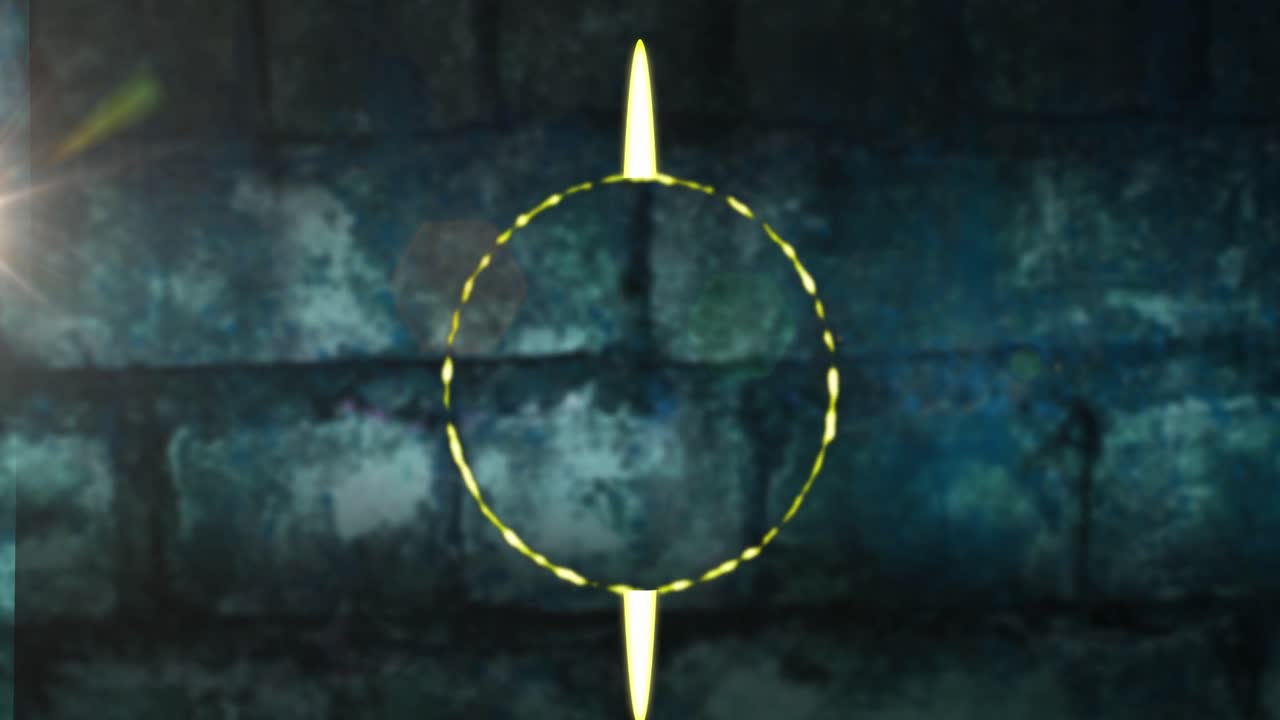 animación de círculo de neón sobre pared de ladrillo verde oscuro