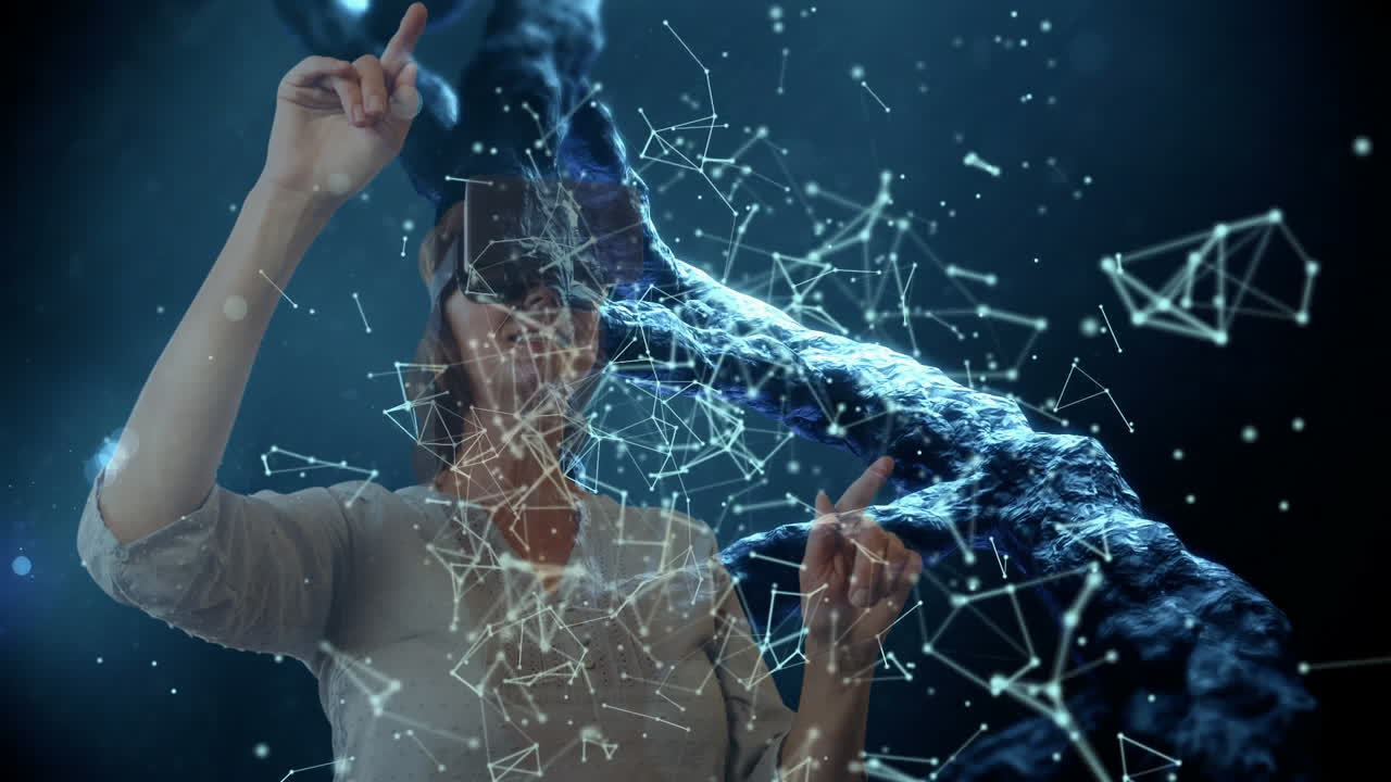 cadenas de dna con mujer usando auriculares vr