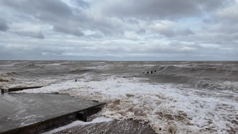 storms, gale force winds and high tides from the north sea batter the english coast at seasalter, nr whitstable on the kent coast of england on february 26th, 2024