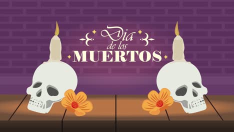 dia de los muertos lettering with skulls