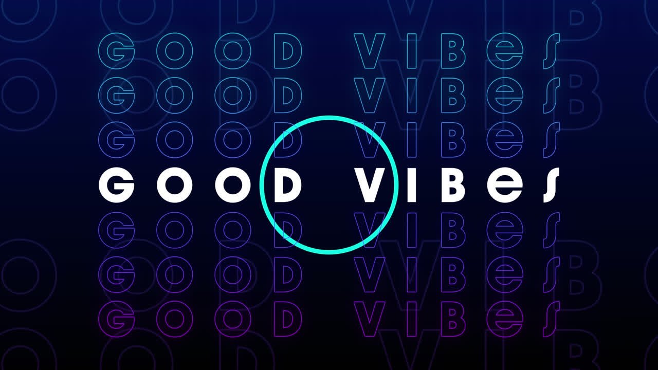 Animation of multiple good vibes text over dark background
