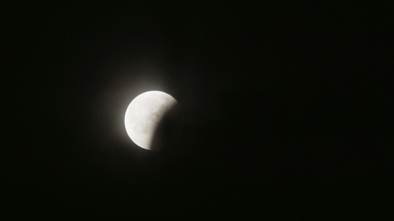 Timelapse of the Total Lunar Eclipse on March 14th, 2025 as the Earth's shadow decreases, passing through tree branches