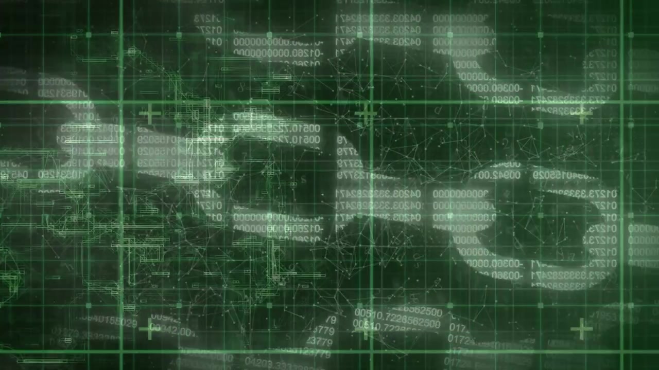 Animation af databehandling over et gitter og online sikkerhedskæder
