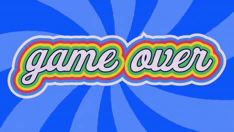 digital animation of game over text with rainbow shadow effect against blue radial background