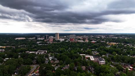 beautiful aerial footage of greenville south carolina in the evening.