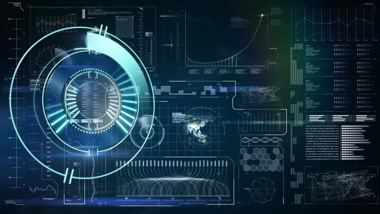 Futuristic Digital HUD Interface with Rotating Circular Data Display
