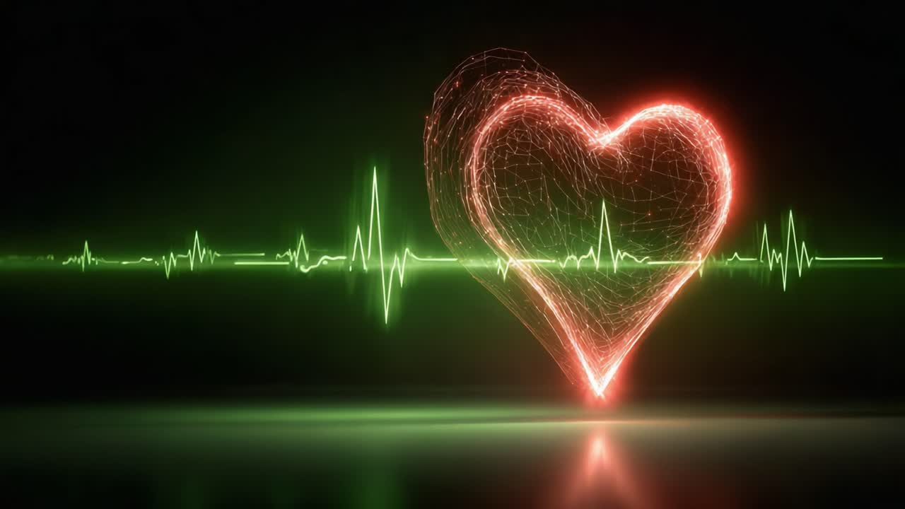 A Vibrant Heartbeat Representation, Showcasing a Glowing Heart Design Merged with A Pulse Line Graph, Emphasizing Life and Vitality in a Captivating Visual Display