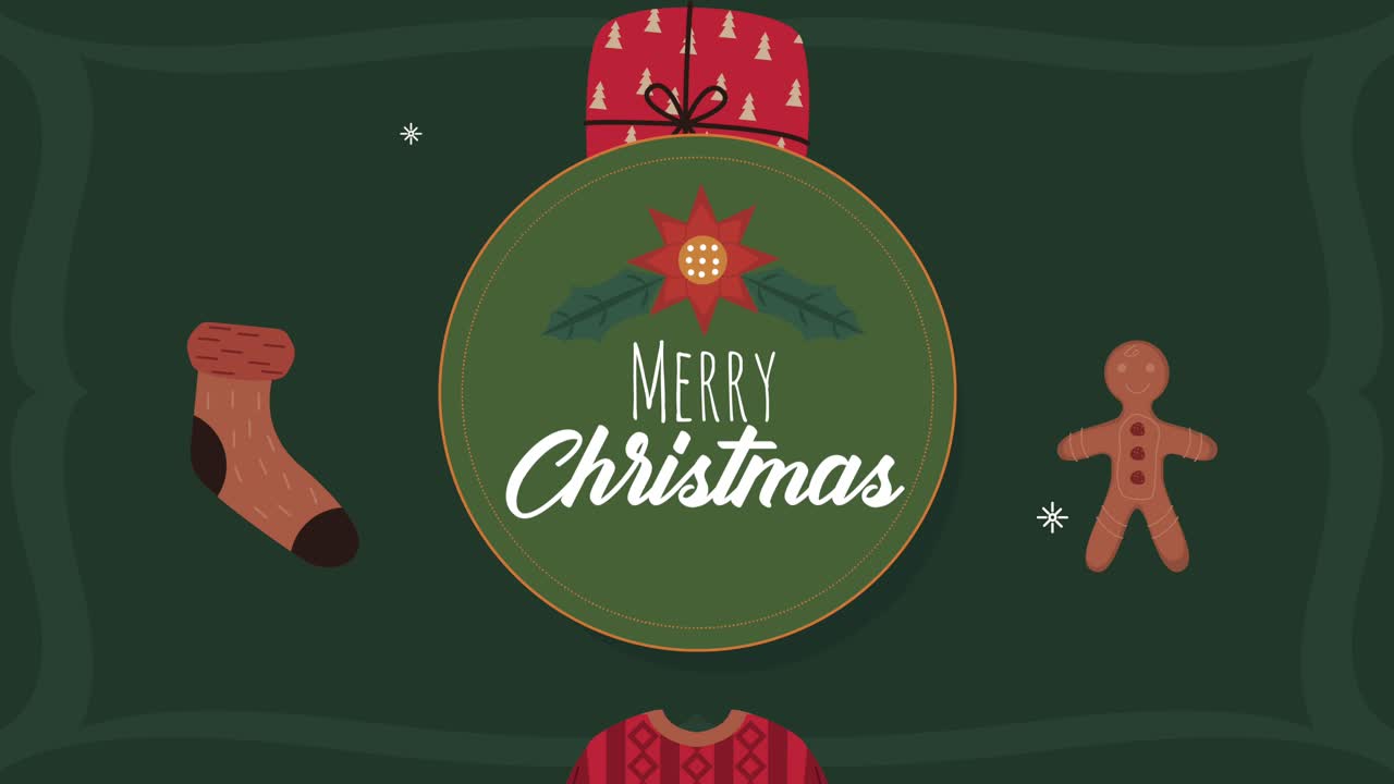 letras de feliz navidad en animación de marco circular