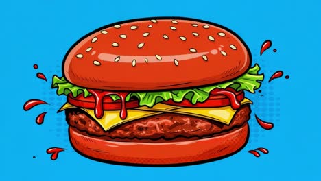 burger,cheese,lettuce,tomato,sesame,bun,sauce,food,illustration,vibrant,colorful,delicious,filling,meal,snack,fast,icons,cartoon,fresh,grill,savor,lunch,dinner,bite,satisfaction,appetizing,design,creativity,art,tasty,yummy,texture,savory,garnish,ketchup,mustard,plating,presentation,feast,indulgence