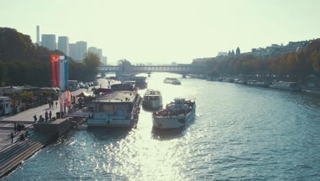 seine river view tour boat pulls in slow motion