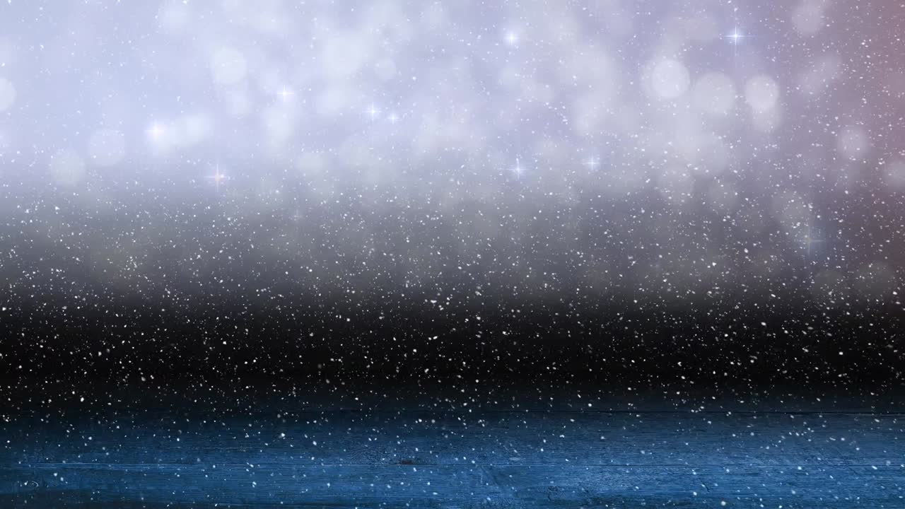 복사 공간과 나무 표면으로 빛나는 반점 위에 떨어지는 눈의 애니메이션