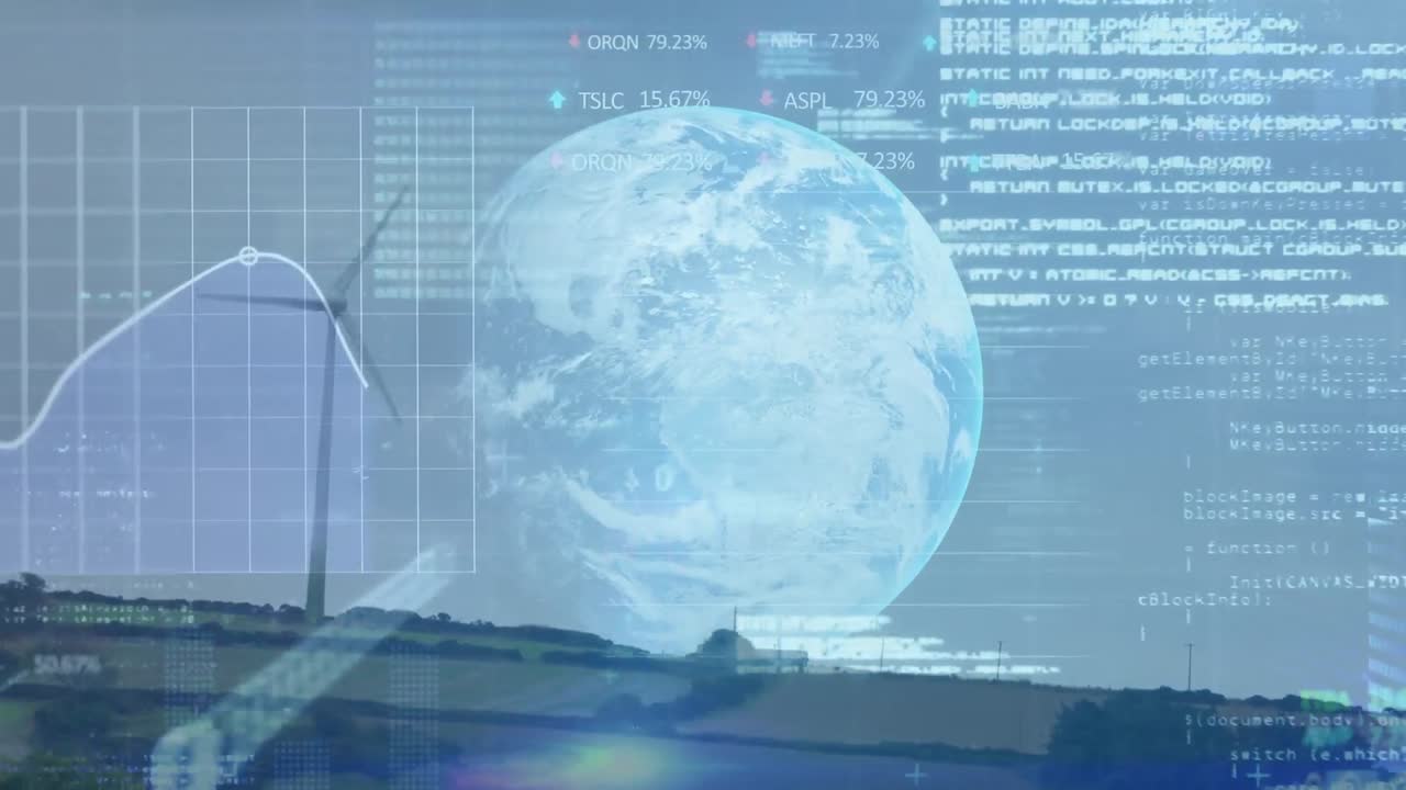 풍력 터빈을 통해 금융 데이터 처리의 애니메이션