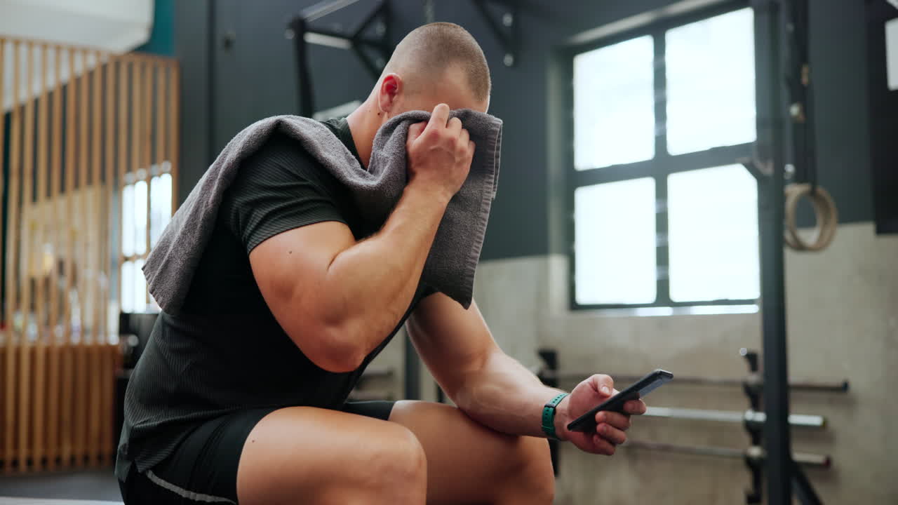 체육관에서 휴식을 취하는 남자