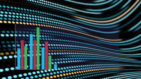 bar chart animation over colorful dots forming wavy patterns