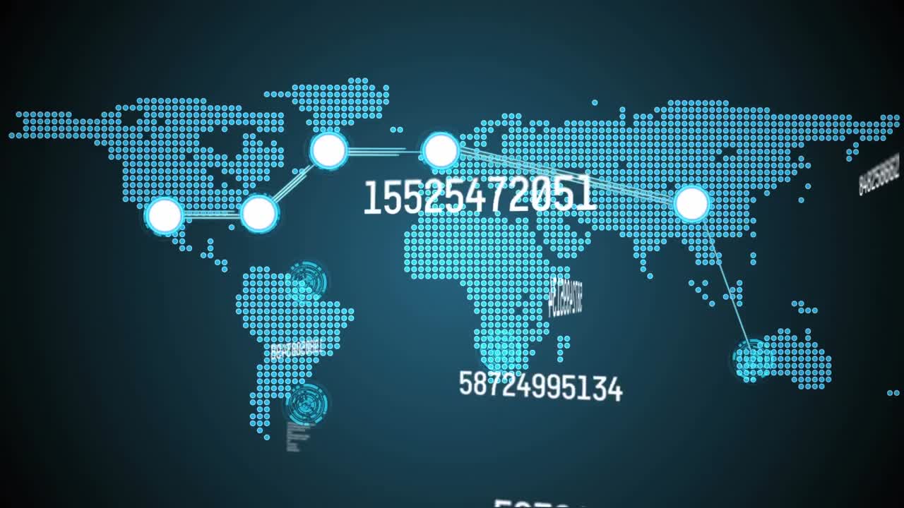 animação de números mudando o processamento de dados sobre o mapa digital do mundo