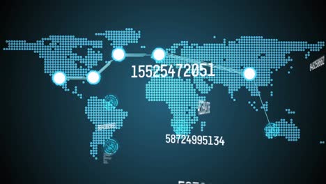 animación de números cambiando el procesamiento de datos sobre el mapa digital del mundo