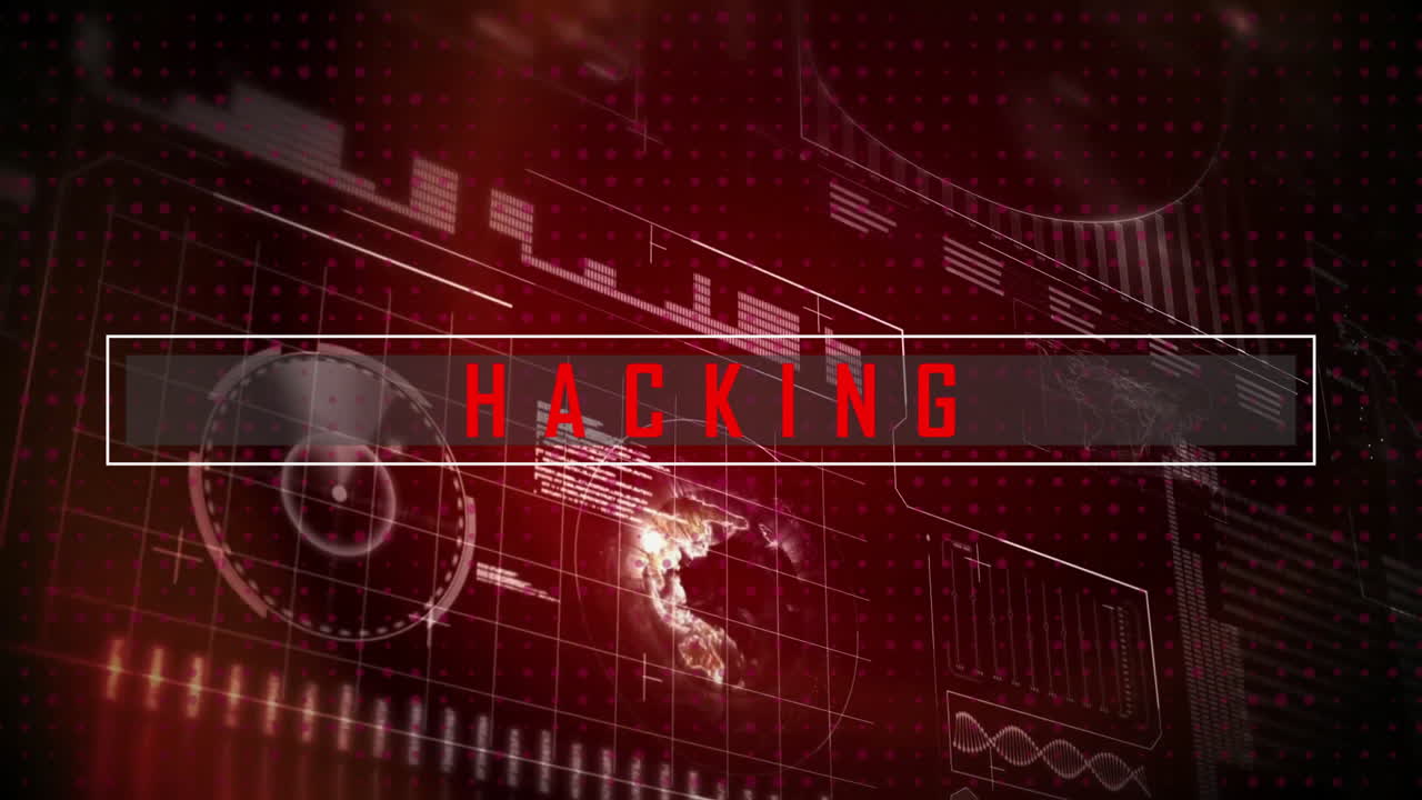 animación de procesamiento de datos y mapa del mundo sobre el globo y hacking de texto