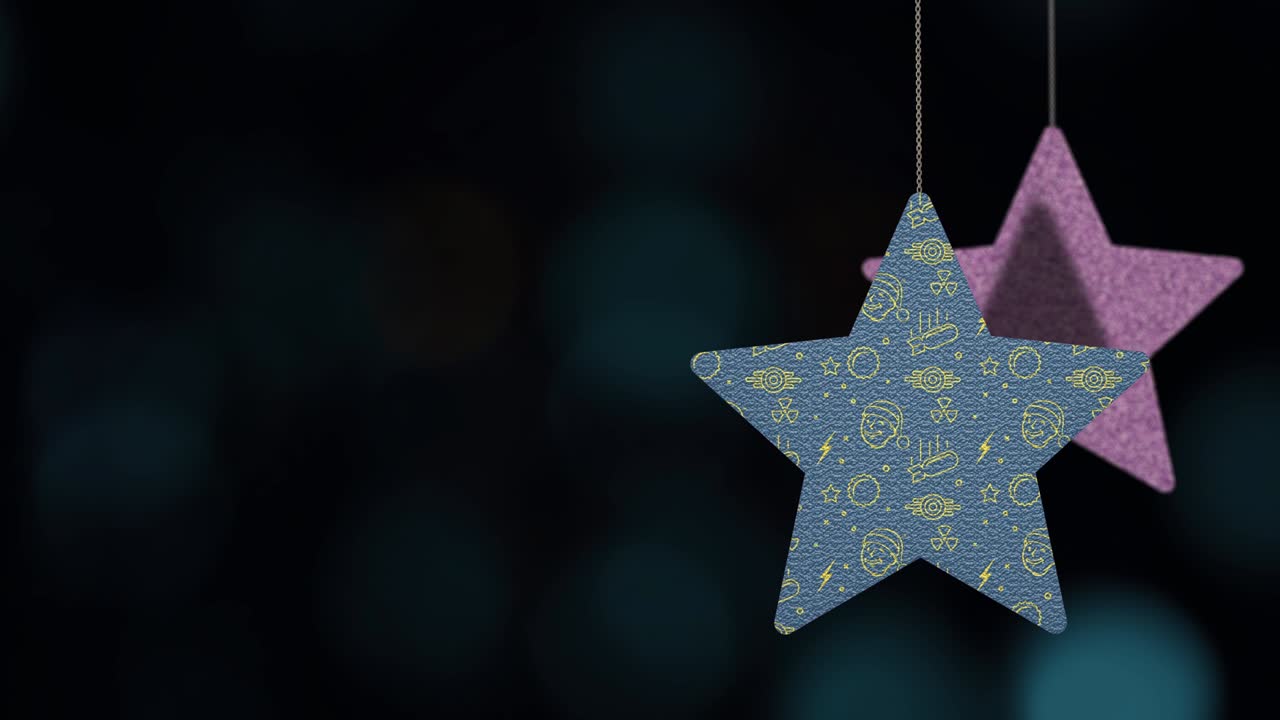 los adornos de las estrellas de navidad se mueven en el fondo de bokeh.