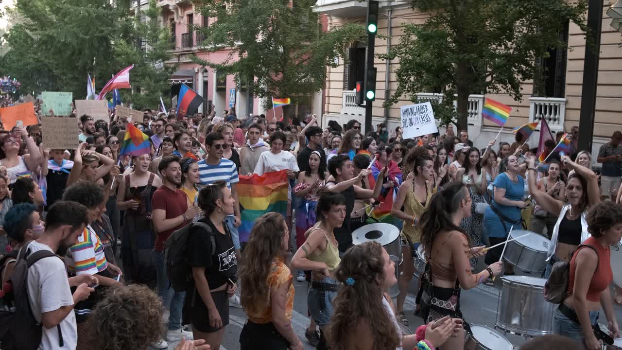 GRANADA, SPAIN - JUNE 28, 2022: Many people at the pride manifestation, LGBT+ community