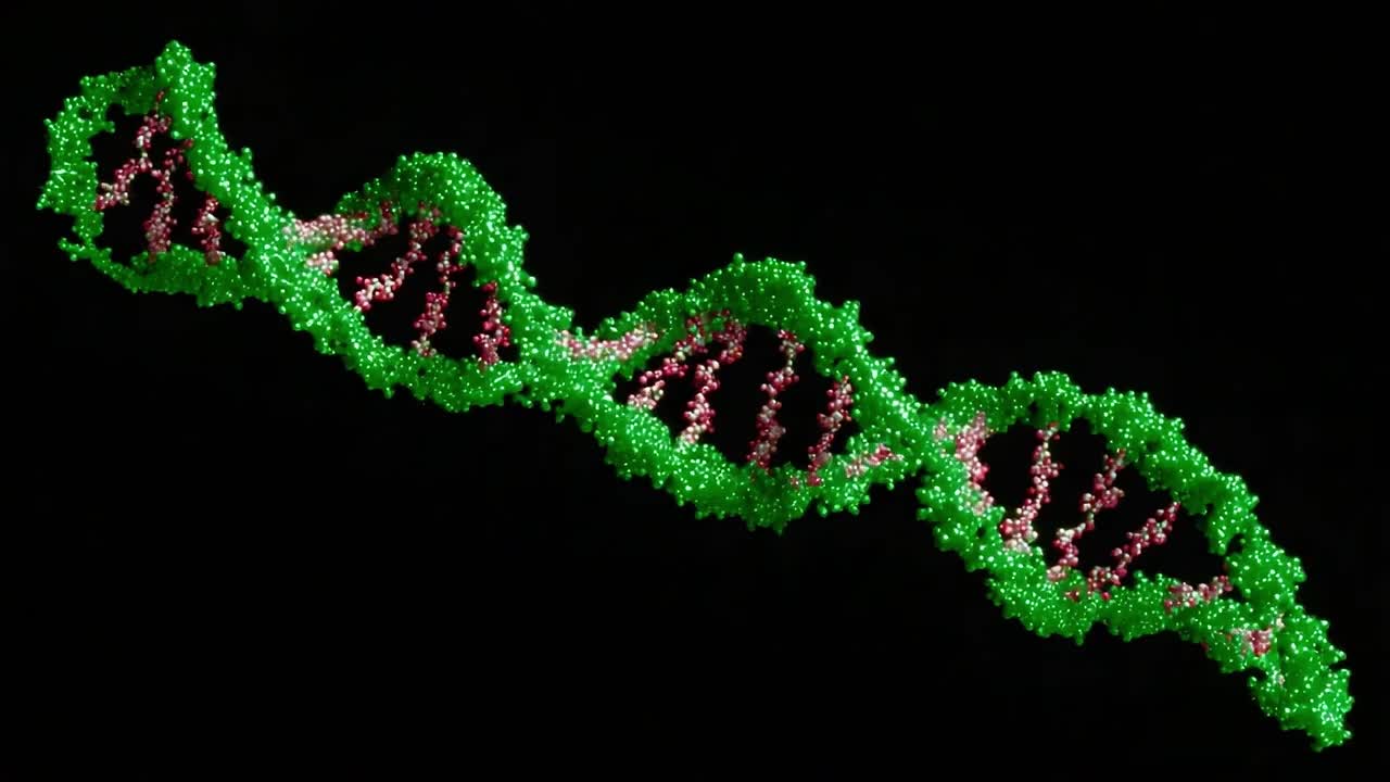 Detailed Visualization of a DNA Double Helix Structure with Colorful Nucleotide Representation, Showcasing the Intricacies of Genetic Material at a Molecular Level