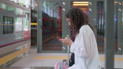 young woman waiting at train station