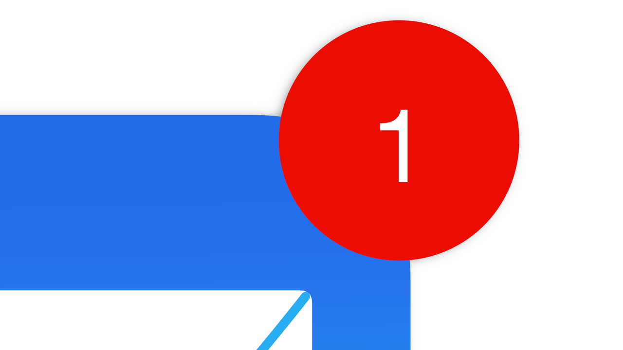 eMail inbox notification pops up with 1 alert on user interface Close-up