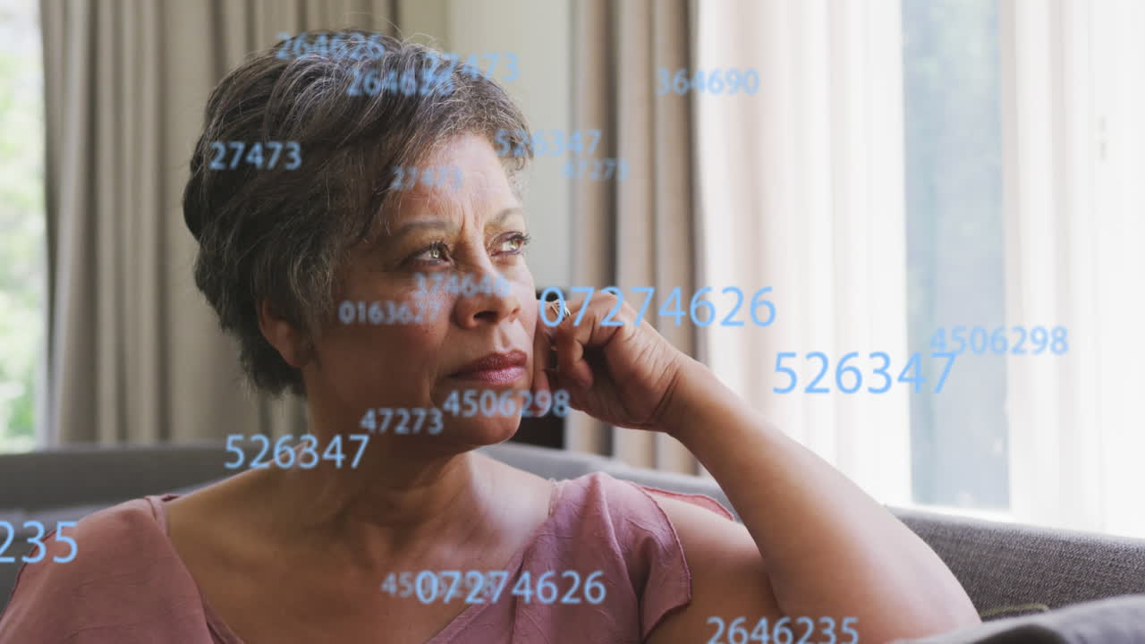 Animazione di numeri su una donna anziana afroamericana