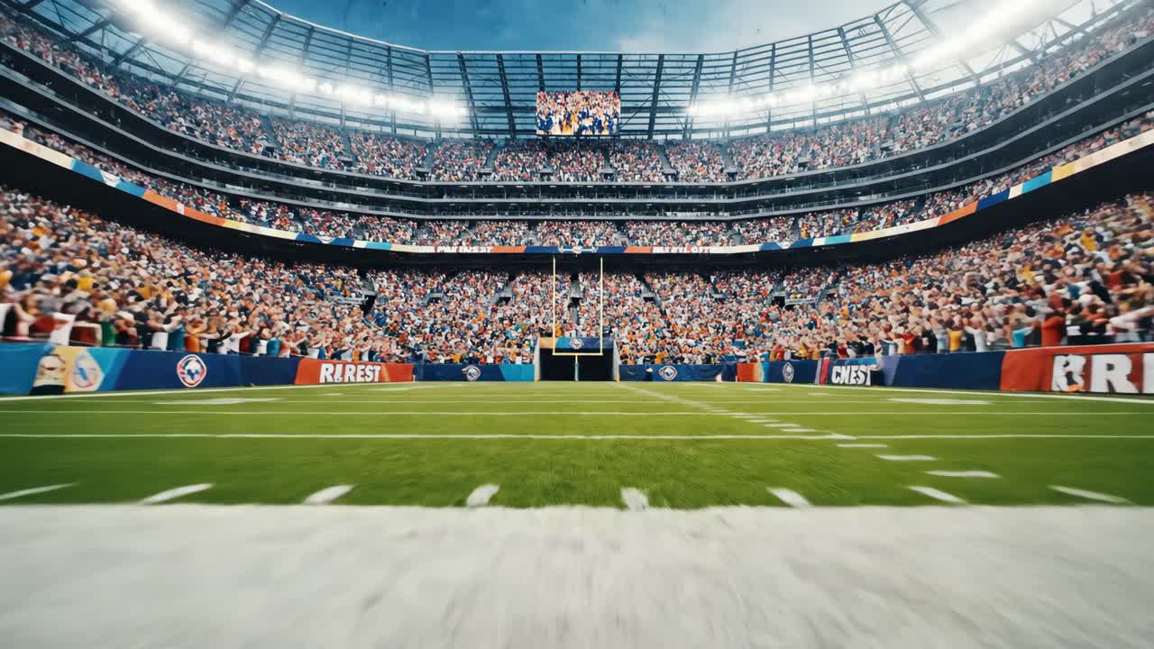 Football stadium with cheering crowd