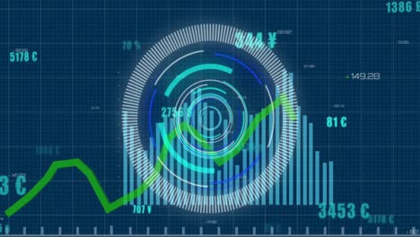 Animation of data processing with green line over scope scanning and grid