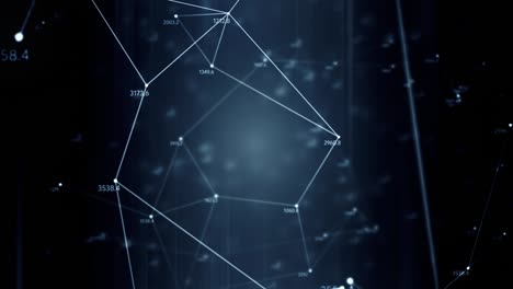 abstract computer generated seamless loop, geometrical motion from chaotic slow moving dots lines triangles random numbers background.