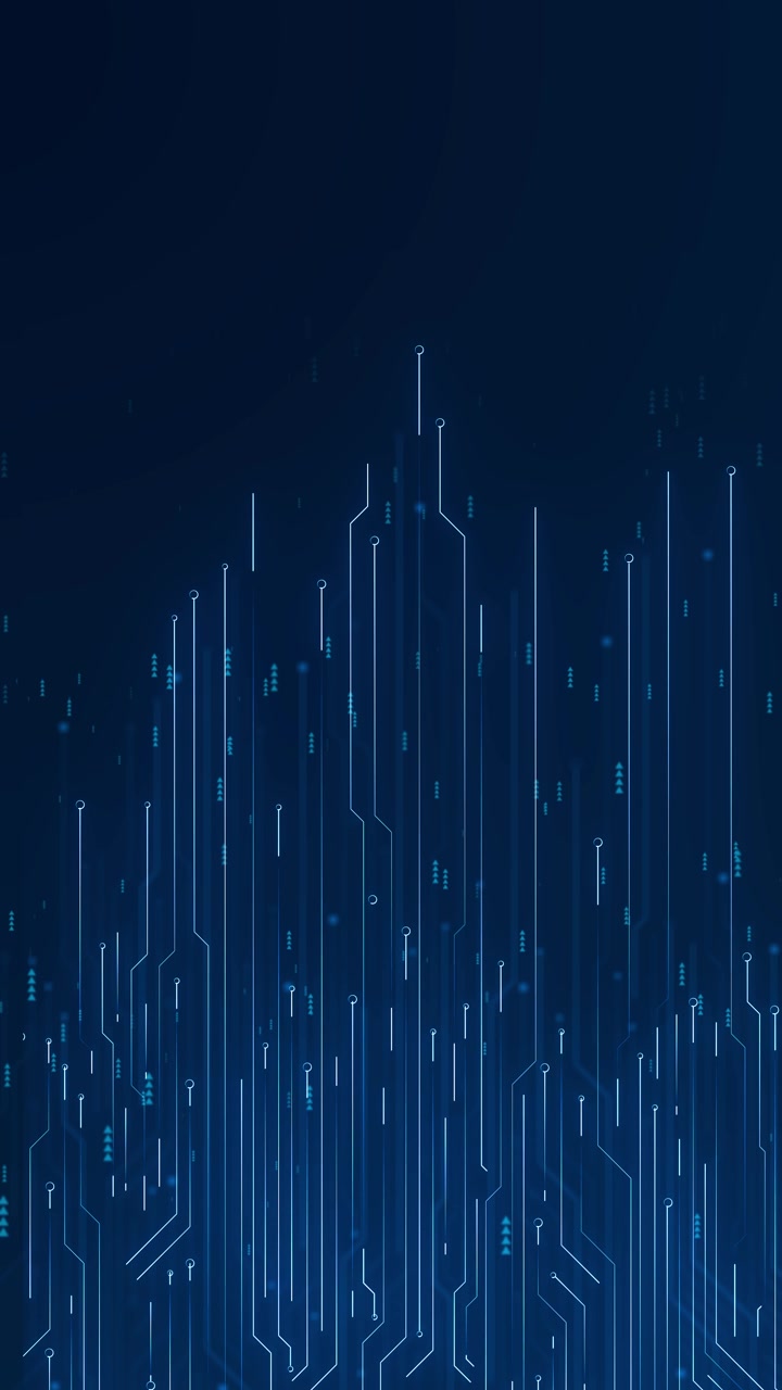 Blue circuit data transfer background with fast line trails arrow marks glowing nodes and clean tech