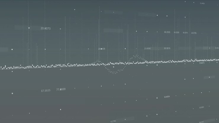 Animation of financial data processing over grey background