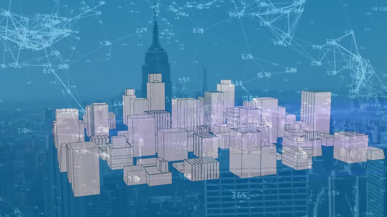 도시 풍경에 대한 연결 네트워크의 애니메이션