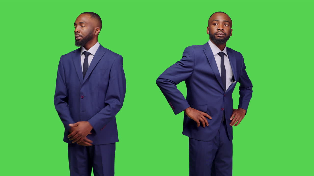 Empresário afro-americano de terno em tela verde