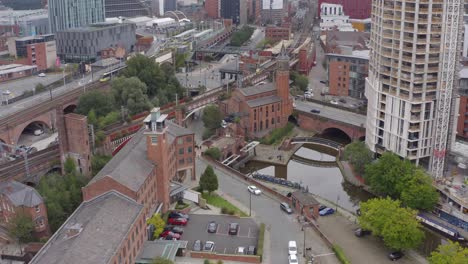 drone shot orbiting castlefield canals 03