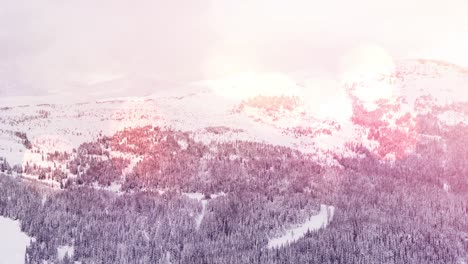 Animation-of-winter-scenery-landscape-with-light-spots-mountains-and-fir-trees-covered-in-snow