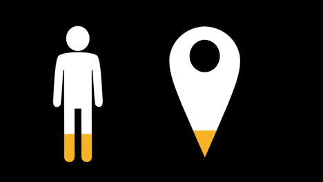 animation of white person and map pin locator icon filling in orange