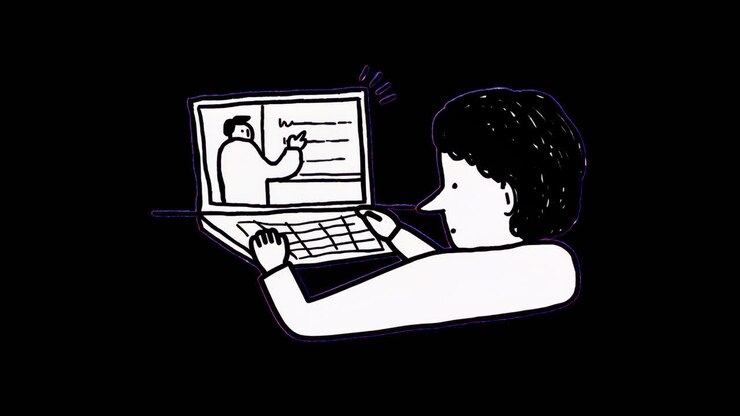 Man learning online on laptop animation isolated asset, transparent 4K video, alpha channel, ProRes