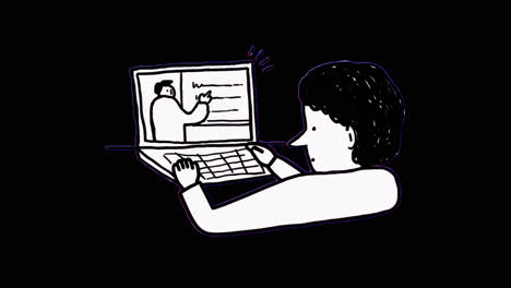 man learning online on laptop animation isolated asset, transparent 4k video, alpha channel, prores